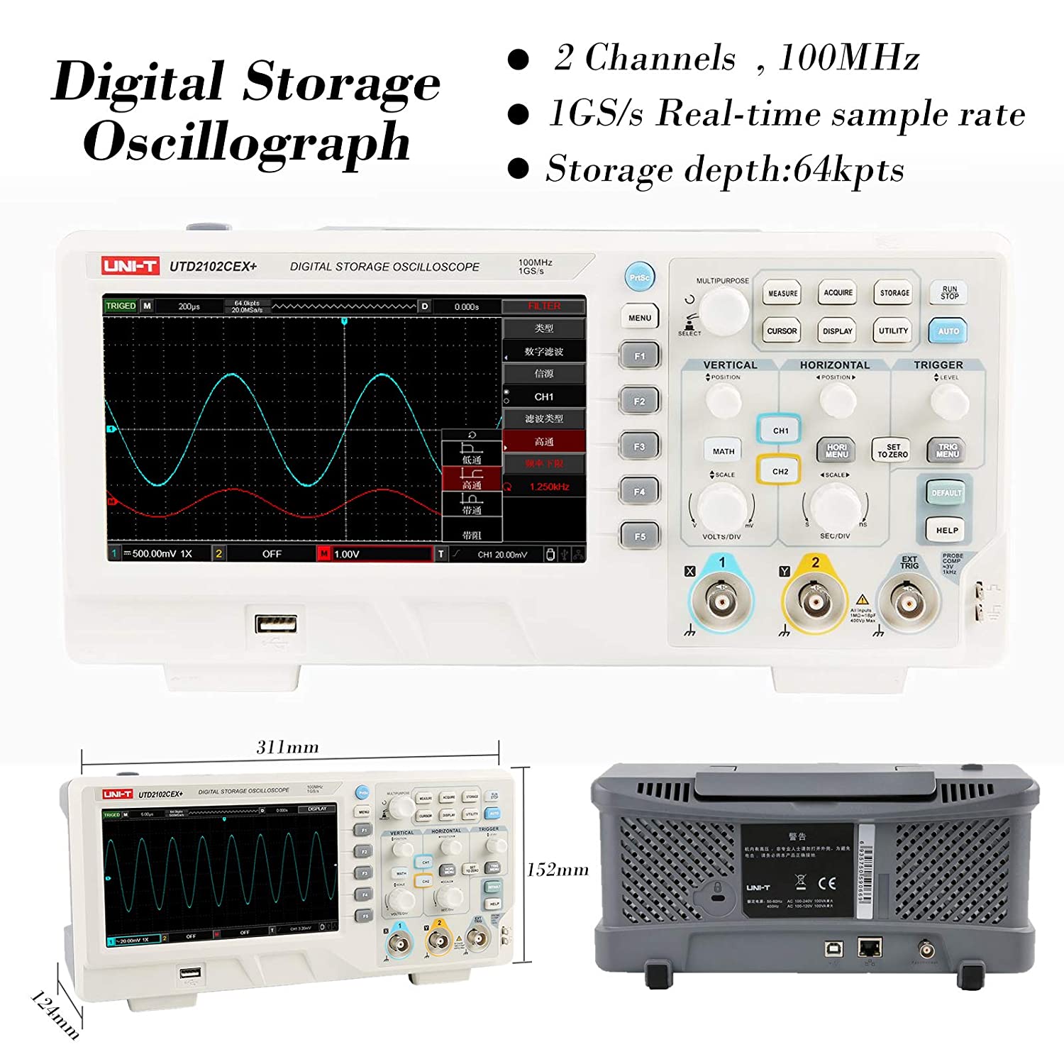 Osciloscopio Digital de Almace - Digital Storage Oscilloscope 100Mhz reseña y precio